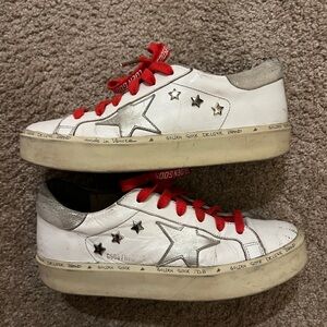 Golden Goose Kids White Sneakers with Silver Star and Red Laces